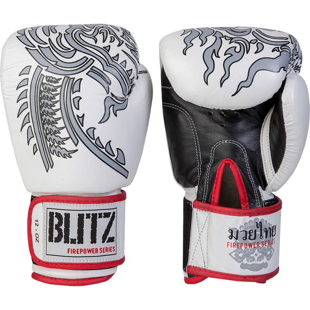 Blitz Boxing Gloves Firepower White Muay Thai Leather 